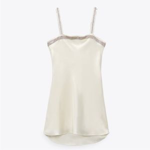Zara Satin Effect Jewel Mini Dress in Oster White - S